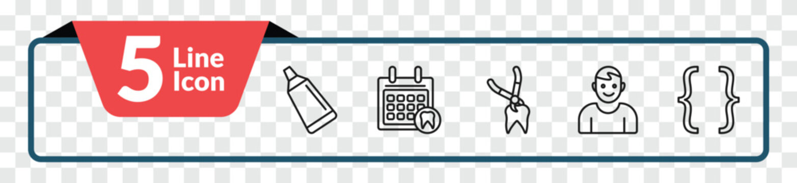 outline dentist icons set - toothpaste tube, dental appointment, healthy boy, brackets. editable vector for web and mobile ui