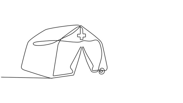 medical camp continuous one line drawing animation, Self drawing line animation tourist tent continuous one single line drawn concept video, Full length animation, World, family adventure camping