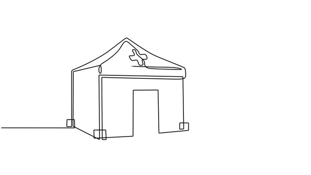 medical camp continuous one line drawing animation, Self drawing line animation tourist tent continuous one single line drawn concept video, Full length animation, World, family adventure camping