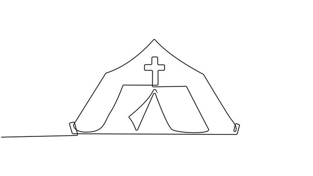 medical camp continuous one line drawing animation, Self drawing line animation tourist tent continuous one single line drawn concept video, Full length animation, World, family adventure camping