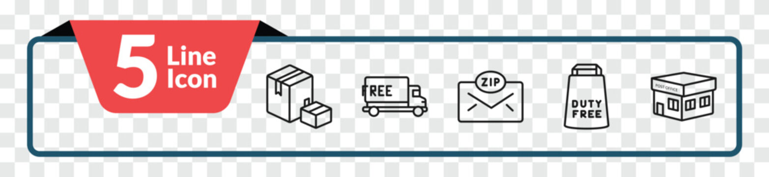 outline delivery and logistic icons set - boxes, free delivery, duty free, post office. editable vector for web and mobile ui