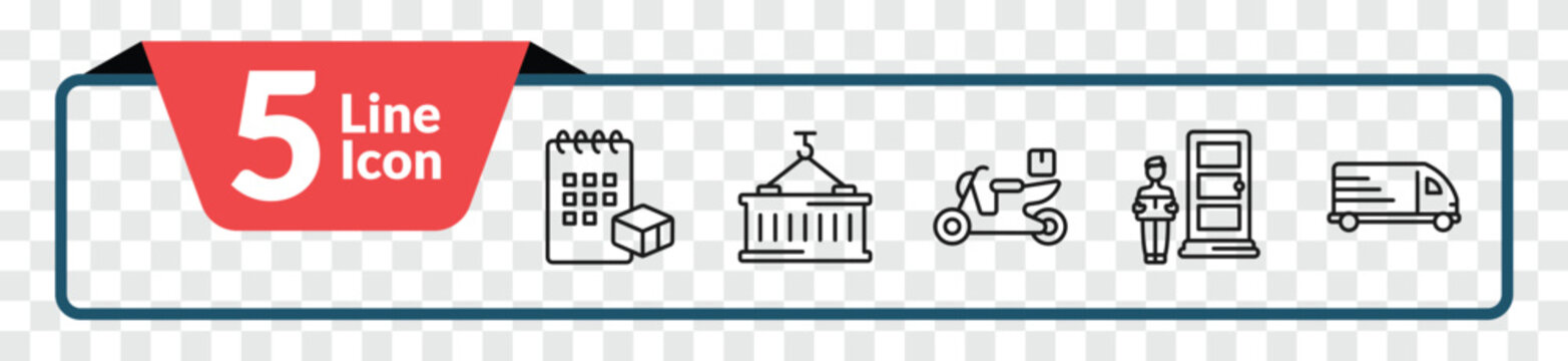 outline delivery and logistic icons set - delivery schedule, delivery containers, door, cargo bus. editable vector for web and mobile ui