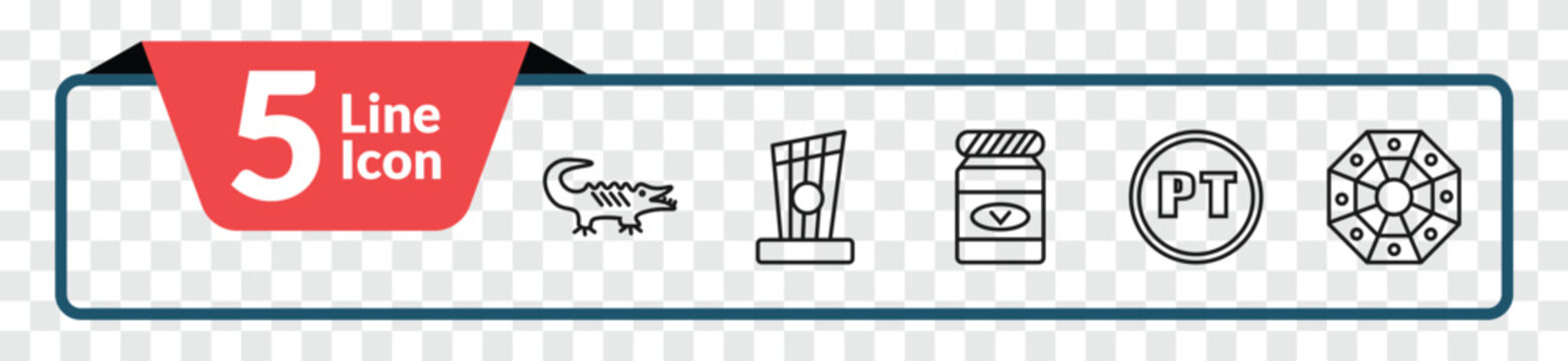 outline cultures icons set - australian alligator, kankles, portuguese, pa kua mirror. editable vector for web and mobile ui