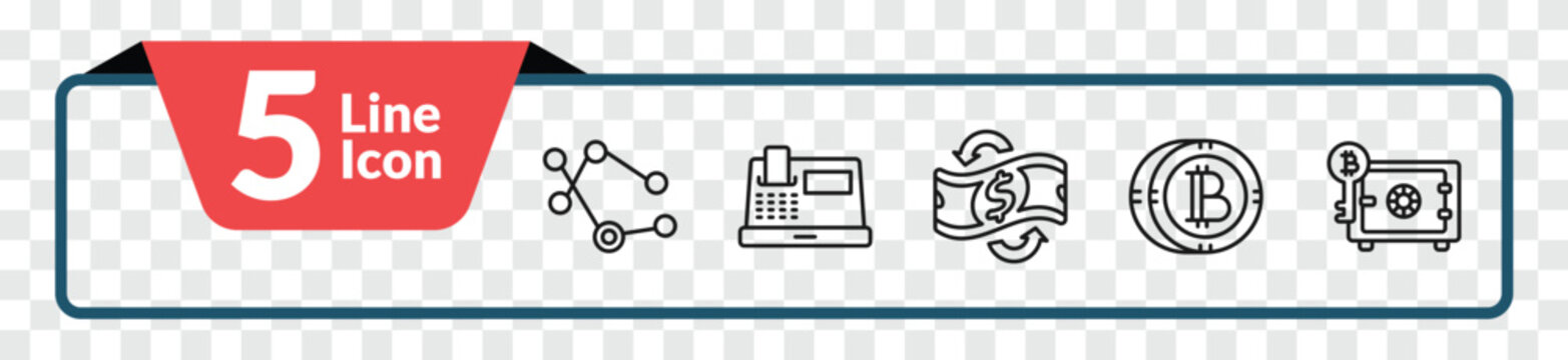 outline cryptocurrency icons set - node, cash hine, bitcoin, proof of stake. editable vector for web and mobile ui