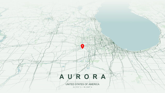 Modern minimalist vector map of Aurora, Illinois, USA. High-quality scalable illustration of Aurora city grid, Fox River waterfront axis for posters design.