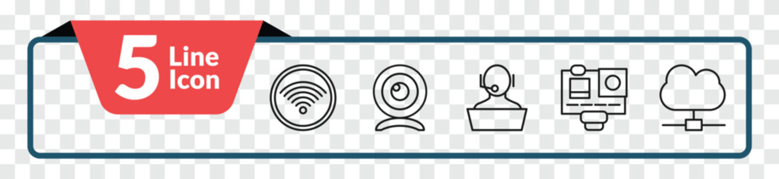 outline computer icons set - wi fi, webcamera, action camera, cloud network. editable vector for web and mobile ui