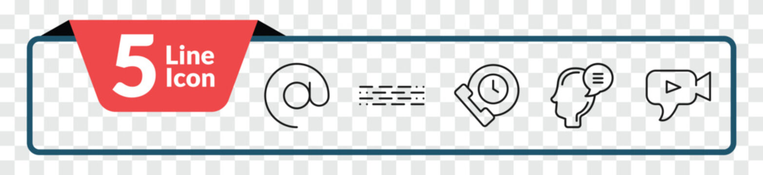 outline communication icons set - arroba, morse code, theory, video chat. editable vector for web and mobile ui