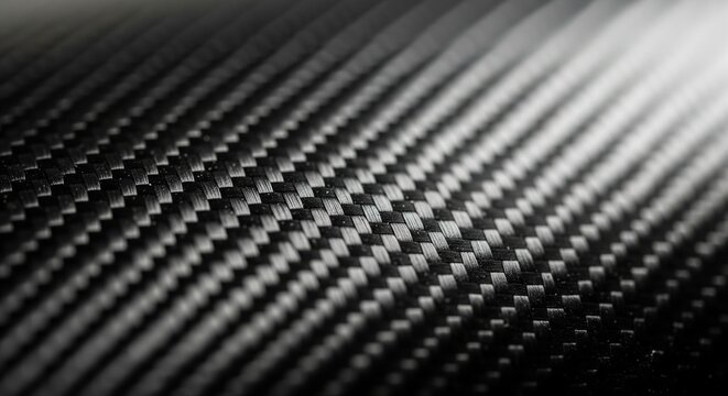 Close-up macro shot of real carbon fiber texture with a strong diagonal weave pattern and a bright light reflection highlight.
