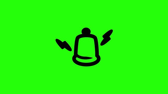 Professional 4K footage of a ringing alert bell with electric thunder flash shock waves silhouette bouncing cleanly. Clean dynamic warning web icon.