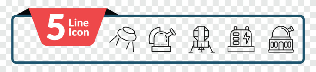 outline astronomy icons set - big ufo, observatory, generator, planetarium. editable vector for web and mobile ui © IconArt