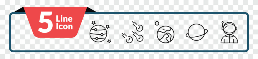outline astronomy icons set - jupiter with satellite, meteorites, saturn, spaceman. editable vector for web and mobile ui © IconArt
