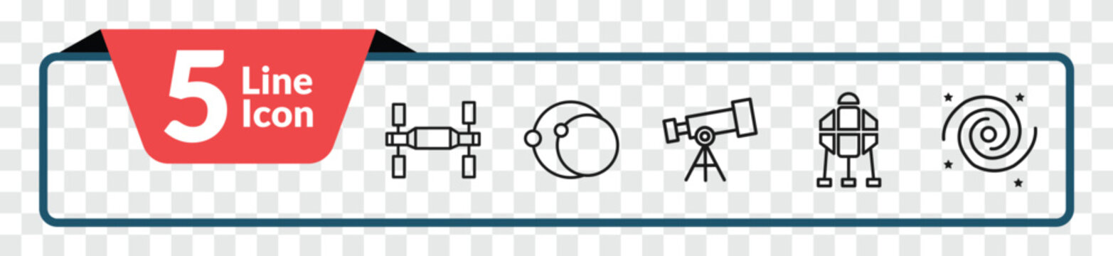 outline astronomy icons set - space station, eccentricity, space lander, nebula. editable vector for web and mobile ui