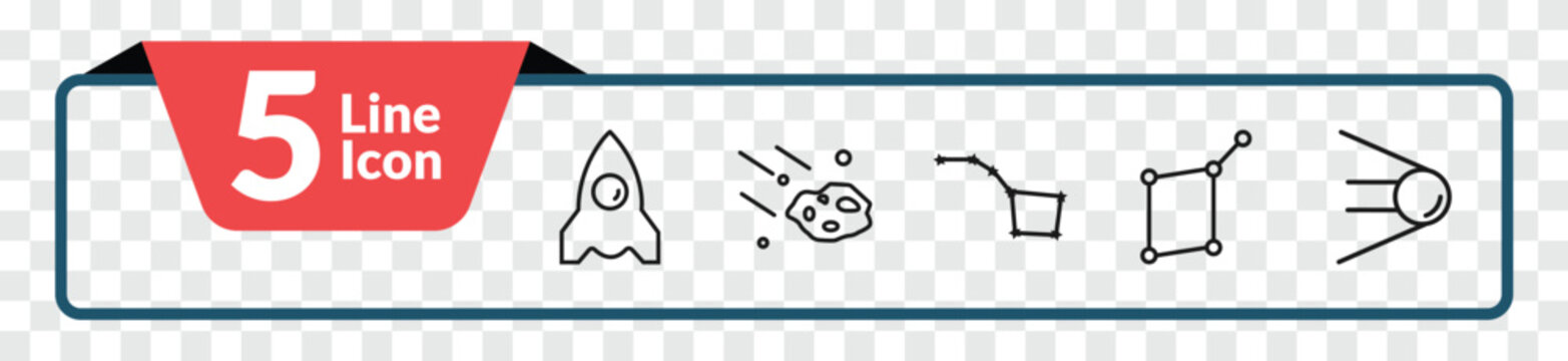 outline astronomy icons set - space ship, aerolite, lyra constellation, sputnik. editable vector for web and mobile ui