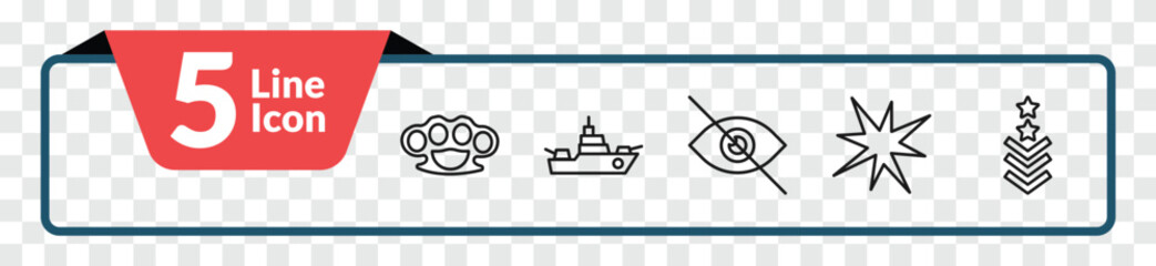 Obraz premium outline army icons set - knuckle, warship, explosion, military. editable vector for web and mobile ui