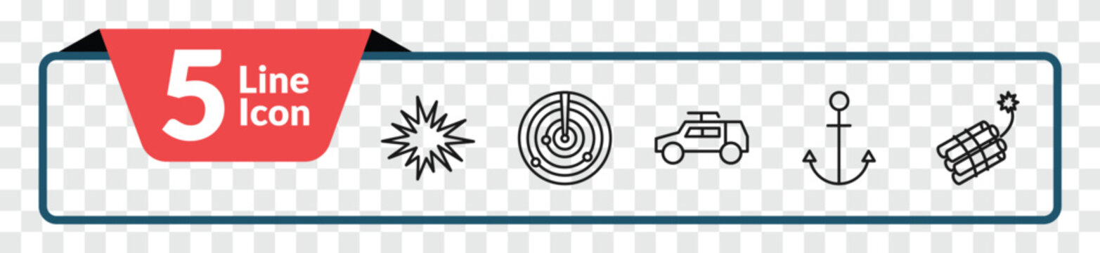 outline army and war icons set - bomb detonation, radar, naval, dynamite. editable vector for web and mobile ui