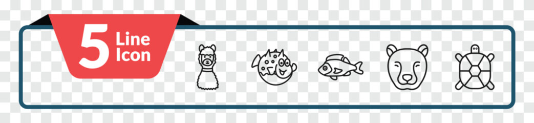 outline animals icons set - lama, globe fish, cheetah, tortoise. editable vector for web and mobile ui © IconArt