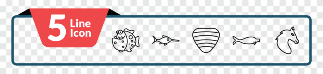 outline animals icons set - piranha, swordfish, sea cow, wild horse. editable vector for web and mobile ui © IconArt