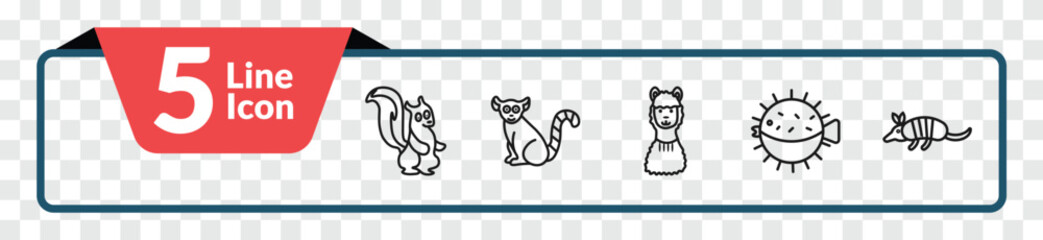 outline animals icons set - skunk, lemur, puffer, armadillo. editable vector for web and mobile ui © IconArt