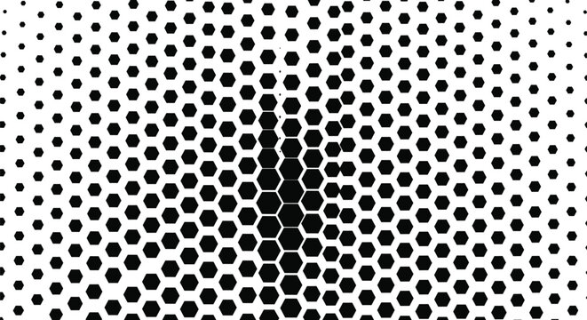 Abstract geometric hexagon pattern with optical illusion depth effect, black hexagons on white background, modern design symmetry, visual perception art illustration concept