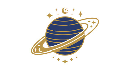 Minimalist Ringed Planet Vector Illustration © Caket