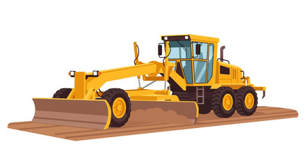 Obraz premium Yellow Motor Grader Illustration for Road Construction and Infrastructure Development - Heavy Machinery Vector Icon