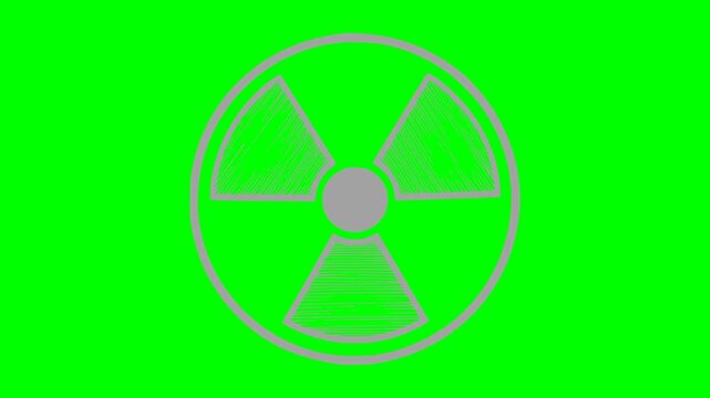hand drawn style radioactive icon animation with a flashing white light effect over an isolated green screen chroma key background