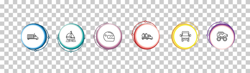 outline transportation icons set - trucking, sail boat, motorsport, monster truck. editable vector for web and mobile ui © IconArt
