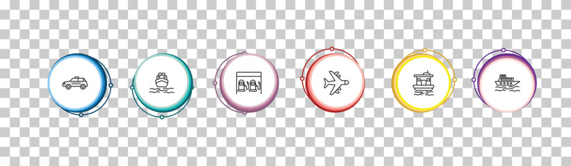 outline transportation icons set - taxi, boat front view, petrol station, ferry boat. editable vector for web and mobile ui © IconArt