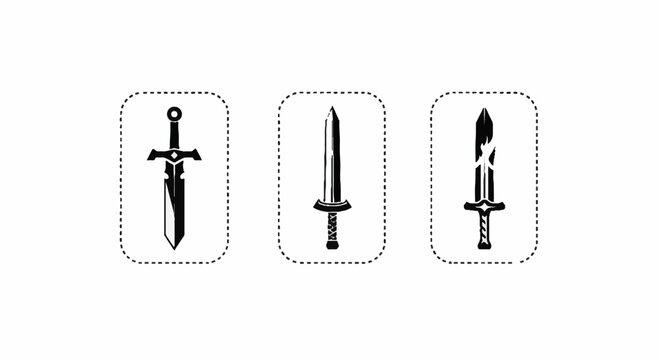 Three medieval sword icons in simple outline style.