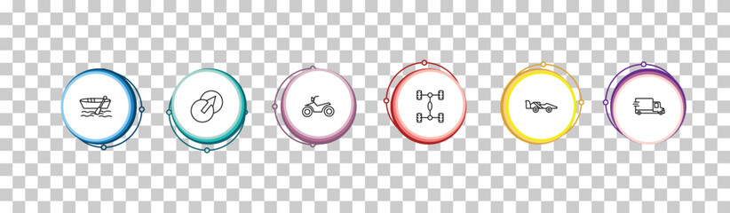 Obraz premium outline transport icons set - dugout canoe, transition, motorbike, free transport. editable vector for web and mobile ui