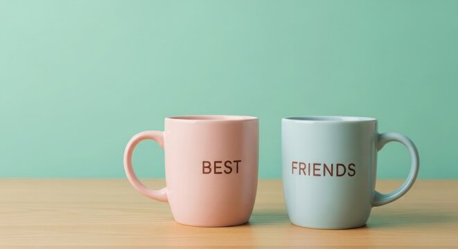 Happy international friendship day best friends forever concept with pastel mugs