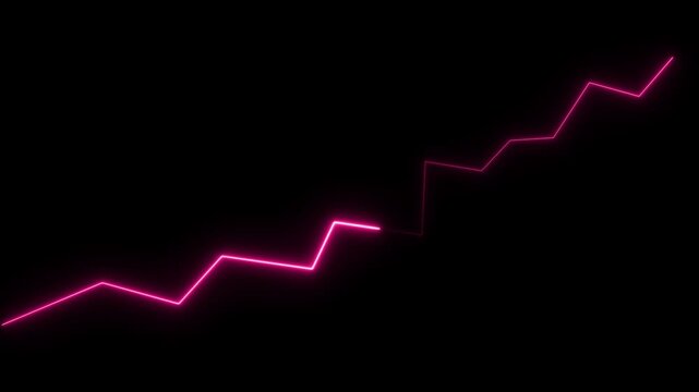 Business growth neon line graph animation with rising pink glowing chart on black background.