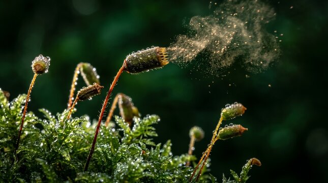 The Velvet Geyser: Moss Sporophyte Capsules Releasing Spores