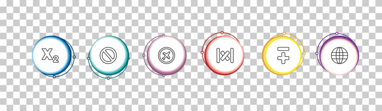 outline signs icons set - subscript, prohibition circle, airport, world grid. editable vector for web and mobile ui