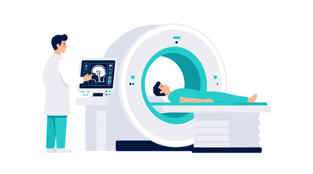 Medical MRI scanner with patient during scan.
