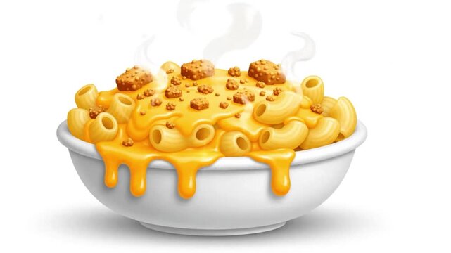 3D cartoon style vector illustration of Mac and Cheese in a white ceramic bowl