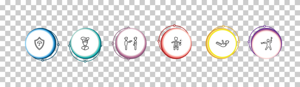 outline people icons set - insurance protection, chief, police arresting man, flag semaphore language. editable vector for web and mobile ui