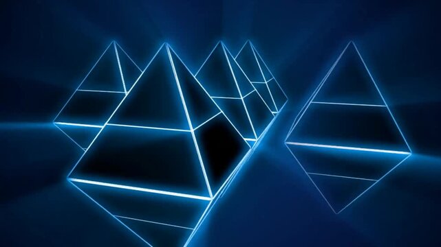 Video of neon wireframe pyramids, often used in futuristic or retro-futuristic themed backgrounds such as synthwave