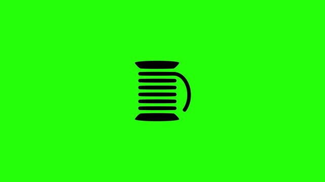 4K resolution video of a wound cylinder textile sewing thread spool bobbin roll silhouette bouncing into view. Perfect universal tailoring supply icon.