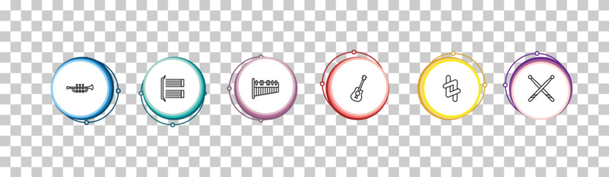 outline music and media icons set - et, bracket, marimba, drumstick. editable vector for web and mobile ui