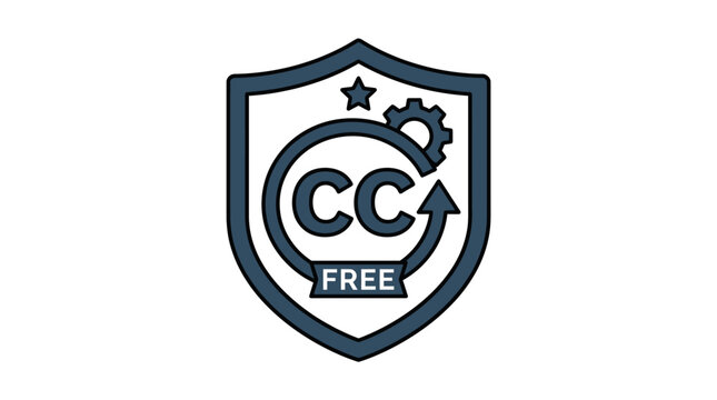 Creative Commons Free License Shield Icon with Gear and Arrow