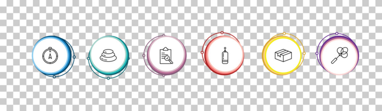 outline miscellaneous icons set - compass pointing north, pebble, evaluate, carpet beater. editable vector for web and mobile ui