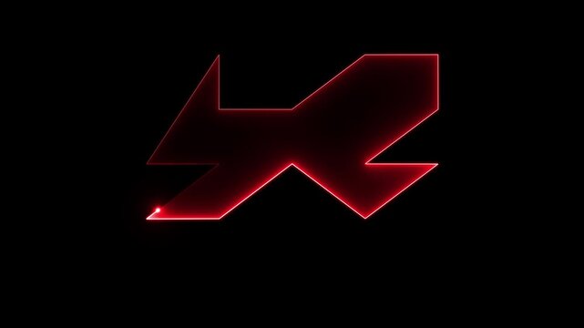 ​Glowing neon red X letter logo animation on digital monitor screen with dark background . 4k animation video ....