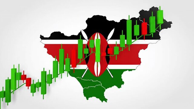 Kenya Economy Growth Stock Market Trading Chart and Flag Map.