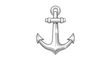 Shiny metallic ship anchor illustrated with realistic highlights and shadows against a clean white background. © Mr