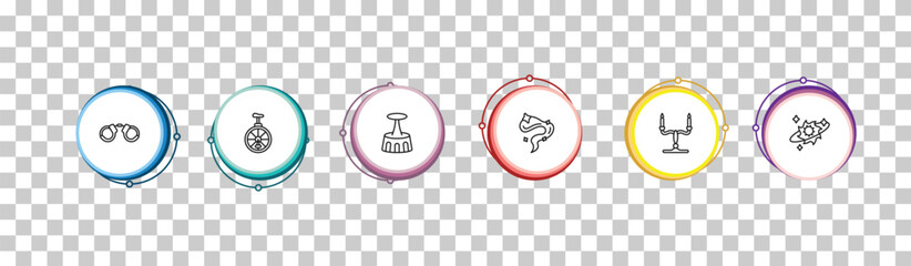 outline magic icons set - handcuffs, unicycle, acrobatic, spell. editable vector for web and mobile ui © IconArt