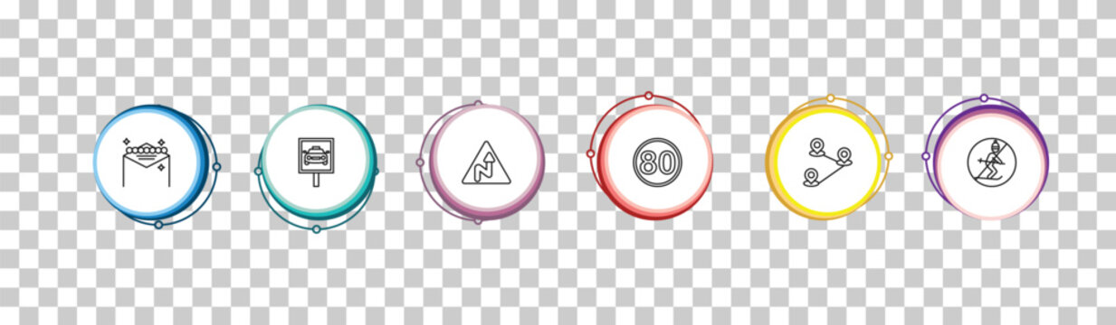 outline maps and flags icons set - las vegas, taxi stop, right reverse curve, no skiing. editable vector for web and mobile ui