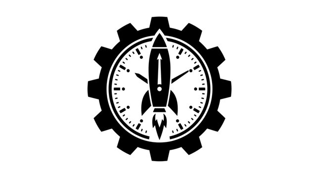 Rocket Launch Gear Clock Vector Illustration