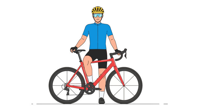 Man riding red road bicycle.