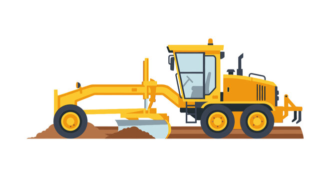 Yellow Motor Grader Vector Illustration for Road Construction and Heavy Earthmoving Machinery
